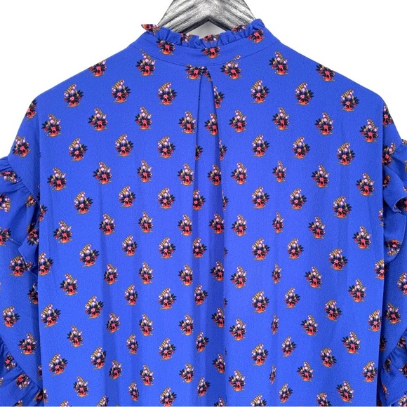 NWT Baum Und Pferdgarten Ahadi Long Sleeve Ruffle Midi Dress 36 Blue Floral - Picture 9 of 16